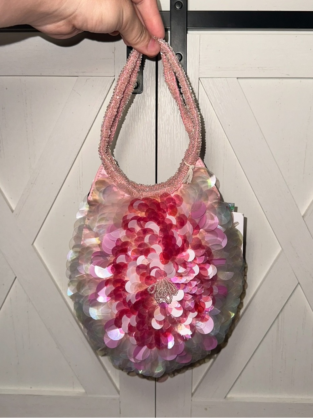 Handcrafted in India Pink Sequin Beaded Floral Shoulder Bag